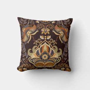Paisley floral seamless pattern. Dark backdrop wit Cushion