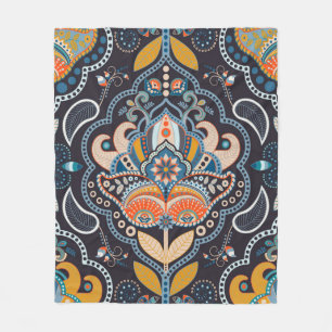 Paisley floral seamless pattern. Dark backdrop wit Fleece Blanket