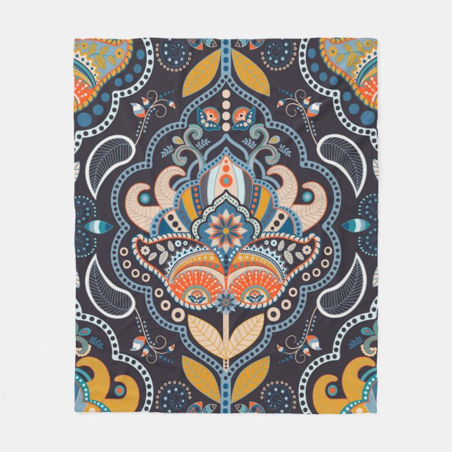 Paisley floral seamless pattern. Dark backdrop wit Fleece Blanket (Front)