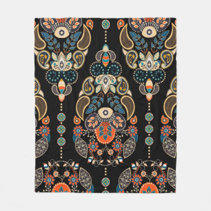 Paisley floral seamless pattern. Dark backdrop wit Fleece Blanket
