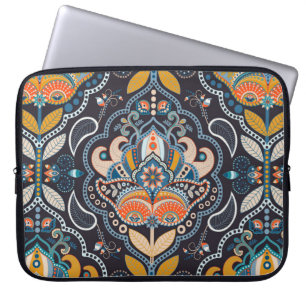 Paisley floral seamless pattern. Dark backdrop wit Laptop Sleeve