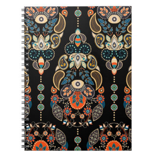 Paisley floral seamless pattern. Dark backdrop wit Notebook