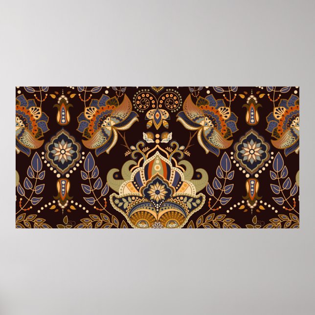 Paisley floral seamless pattern. Dark backdrop wit Poster (Front)