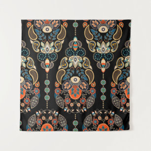 Paisley floral seamless pattern. Dark backdrop wit Tapestry