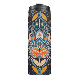 Paisley floral seamless pattern. Dark backdrop wit Thermal Tumbler