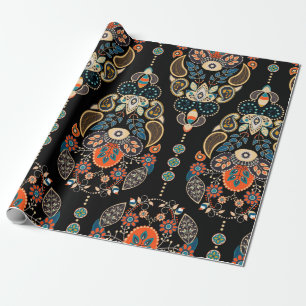 Paisley floral seamless pattern. Dark backdrop wit Wrapping Paper