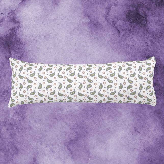 Paisley Flowers Dots Pattern Green Pink Purple Body Cushion (A body pillow with paisley, flowers and dot pattern done in green, blue, pink & purple.)
