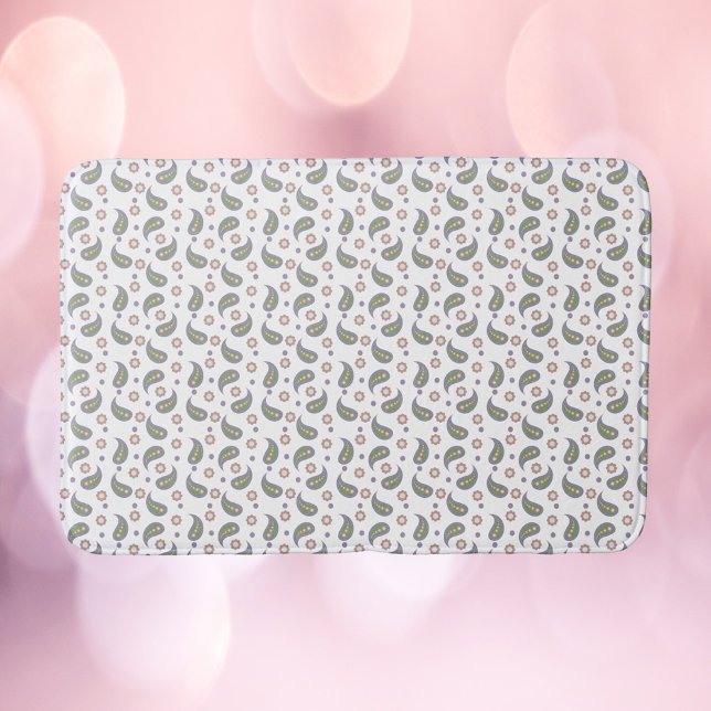 Paisley Flowers Dots Pink Green Purple Bath Mat (A bath mat with a paisley, flower and dot pattern done in pink, green, blue and purple.)