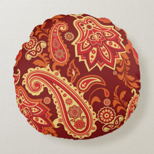 Paisley, flowers: ornamental seamless pattern round cushion