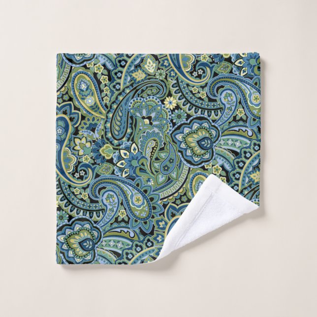 Paisley Forest Green Bath Towel Set (Wash Cloth)