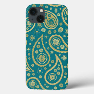 Paisley Funky Print in Teal & Golds iPhone 13 Case