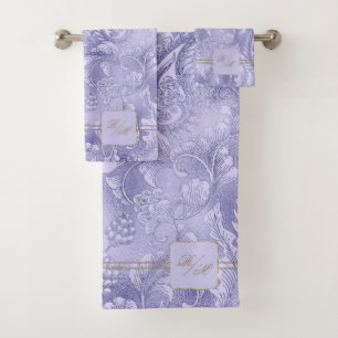 Paisley Garden Floral Monogram Violet/Gold ID750 Bath Towel Set