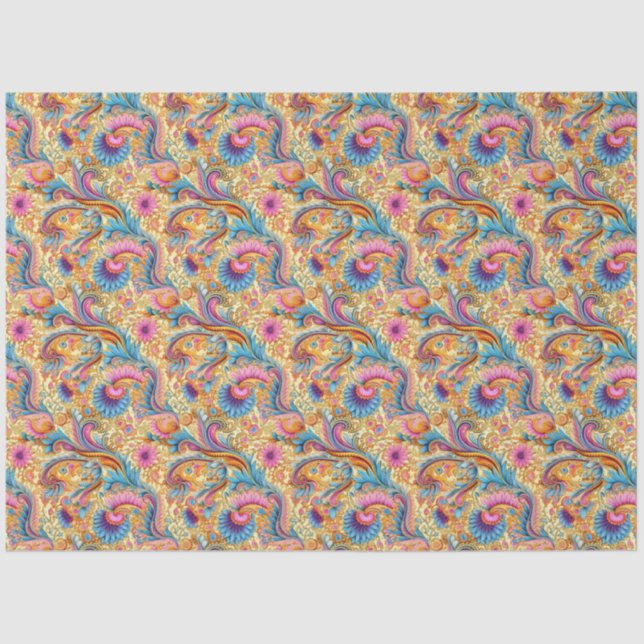 Paisley Golden Flower Abstract Pattern 6 Tissue Paper (Front)