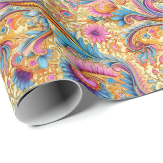 Paisley Golden Flower Abstract Pattern 6 Wrapping Paper
