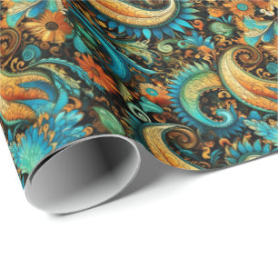 Paisley Golden Flower Abstract Pattern 7 Wrapping Paper