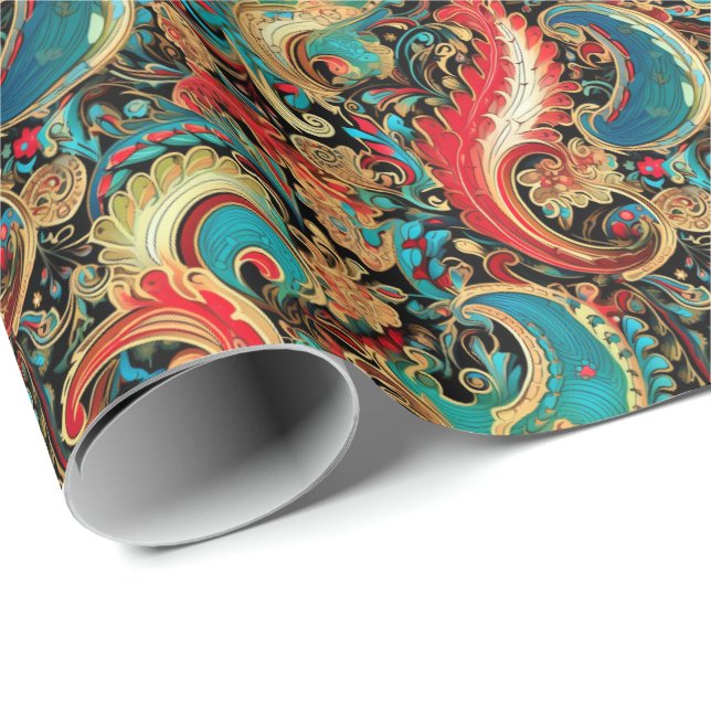 Paisley Golden Flower Abstract Pattern 8 Wrapping Paper (Roll Corner)