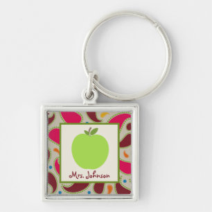 Paisley & Green Apple Personalised Teacher Key Ring