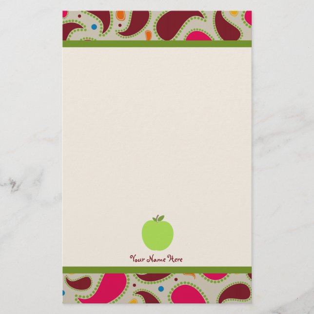 Paisley & Green Apple Personalised Teacher Stationery (Front)