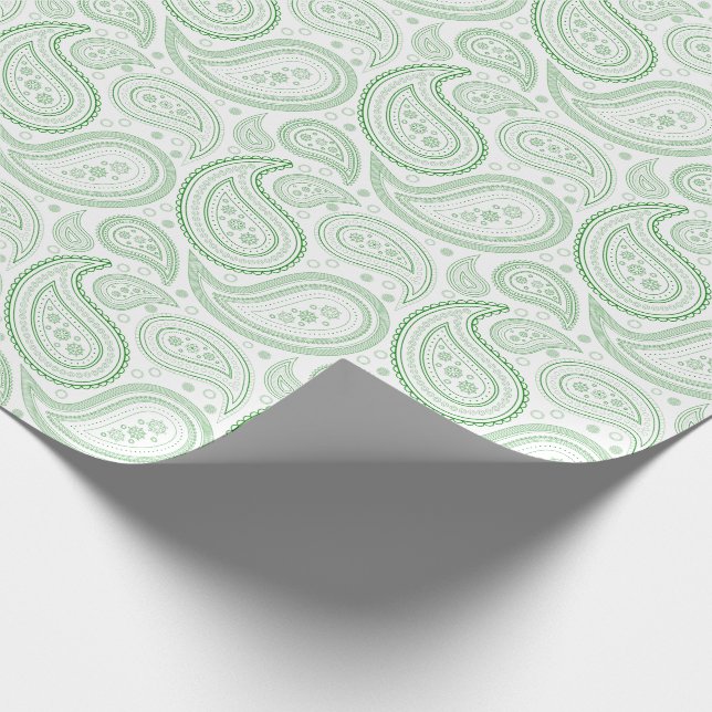 Paisley Green on White Wrapping Paper (Corner)