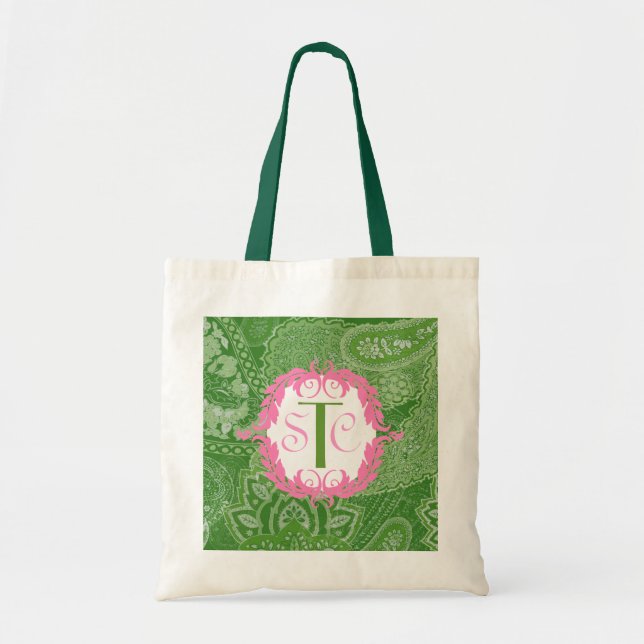Paisley Grocery Tote, Customisable Monogram Tote Bag (Front)