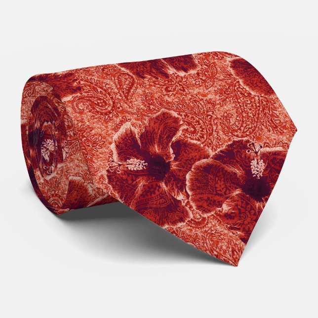 Paisley Hibiscus Hawaiian Retro Two-Sided Printed Tie (Rolled)