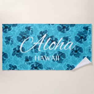 Paisley Hibiscus Vintage Psychedelic Floral Teal Beach Towel