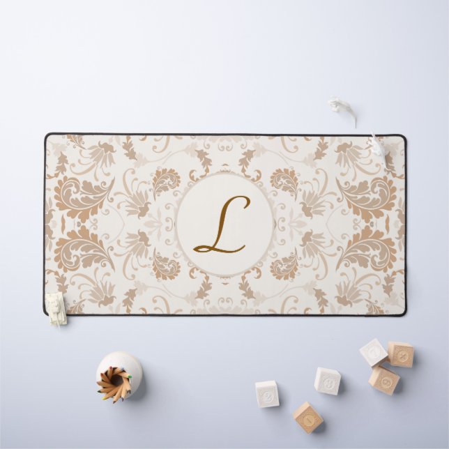 Paisley in Beige Aesthetic Modern Tan Brown Init. Desk Mat (Kids Table)
