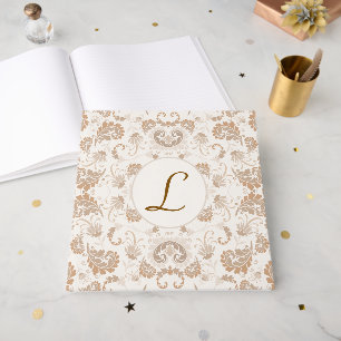 Paisley in Beige Aesthetic Modern Tan Brown Init. Guest Book