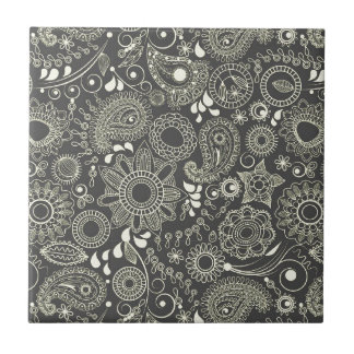 Paisley in Black & Yellow Tile