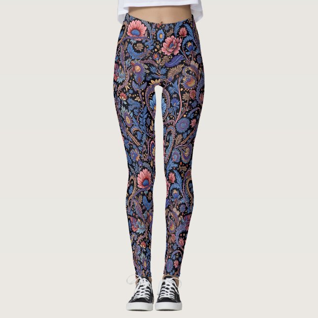 Paisley in Blue and Coral Leggings (Front)