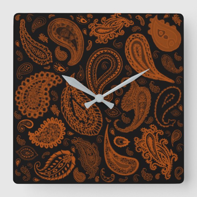 Paisley in Rust by Julie Everhart Square Wall Clock (Front)