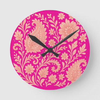 paisley india print design round clock