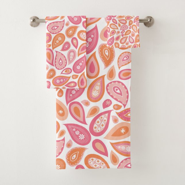 Paisley Jane Pink Orange girly Bath Towel Set (Insitu)
