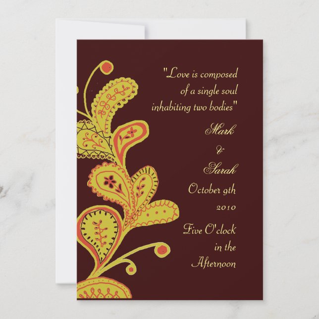 Paisley Leaves Chocolate Wedding Invitation P 2 (Front)