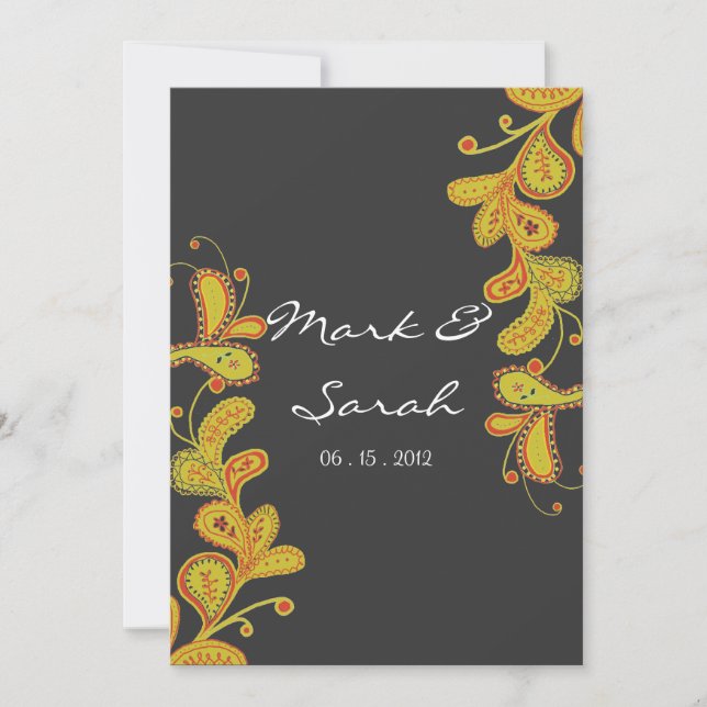 Paisley Leaves Noir 2 Wedding Invitation (Front)