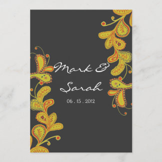 Paisley Leaves Noir 2 Wedding Invitation