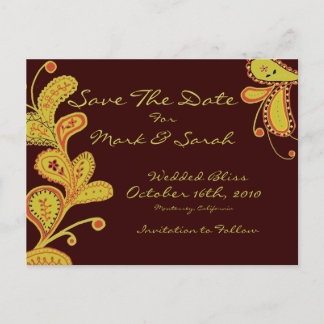 Paisley Leaves & Vines Save The Date Announcement Postcard