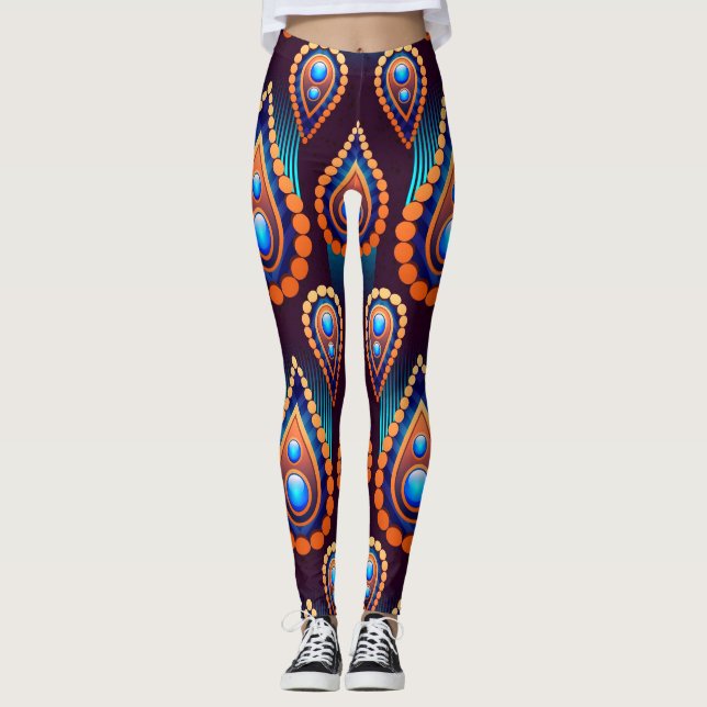 Paisley Like Colourful Jewel Pattern Leggings (Front)
