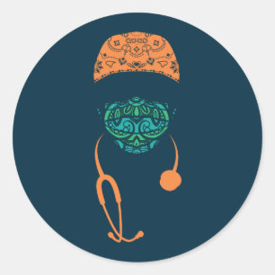 paisley med mask classic round sticker