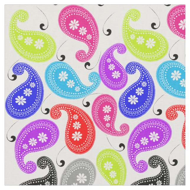 Paisley Modern Bright Colourful Pattern Fabric (Close Up)