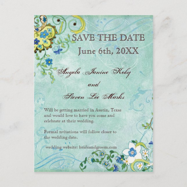 Paisley Modern Floral Flourish Swirl Wedding Announcement Postcard (Front)