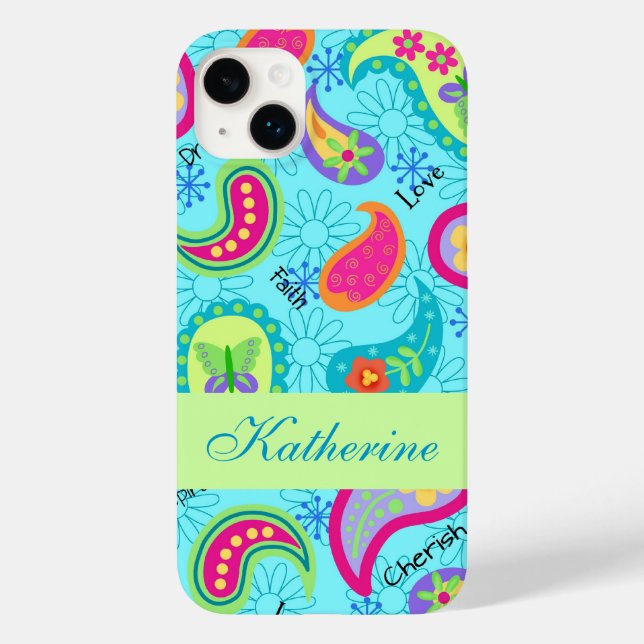  Paisley Modern  Name Personalised Turquoise Blue Case-Mate iPhone Case (Back)