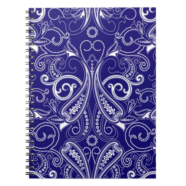 Paisley monochrome: blue, white elegance. notebook (Front)