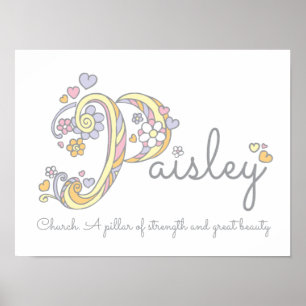 Paisley monogram art girls name and meaning poster