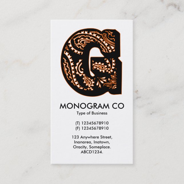 Paisley Monogram - G Business Card (Front)