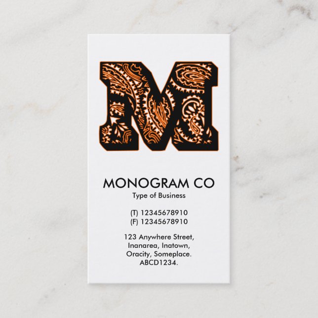Paisley Monogram - M Business Card (Front)
