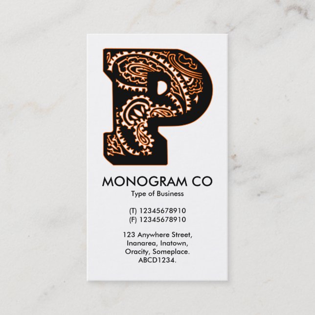 Paisley Monogram - P Business Card (Front)