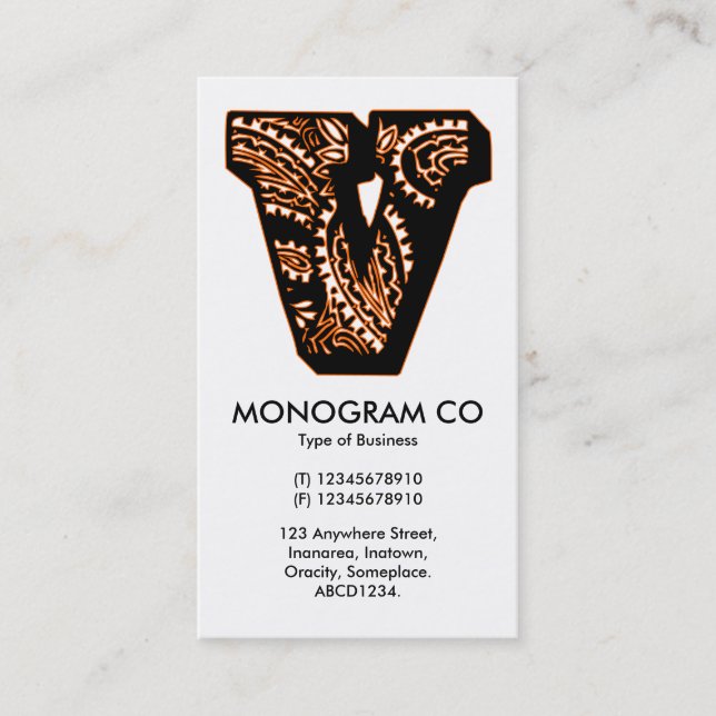Paisley Monogram - V Business Card (Front)