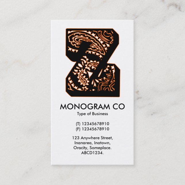 Paisley Monogram - Z Business Card (Front)