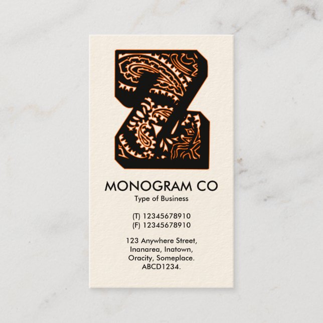 Paisley Monogram - Z Business Card (Front)